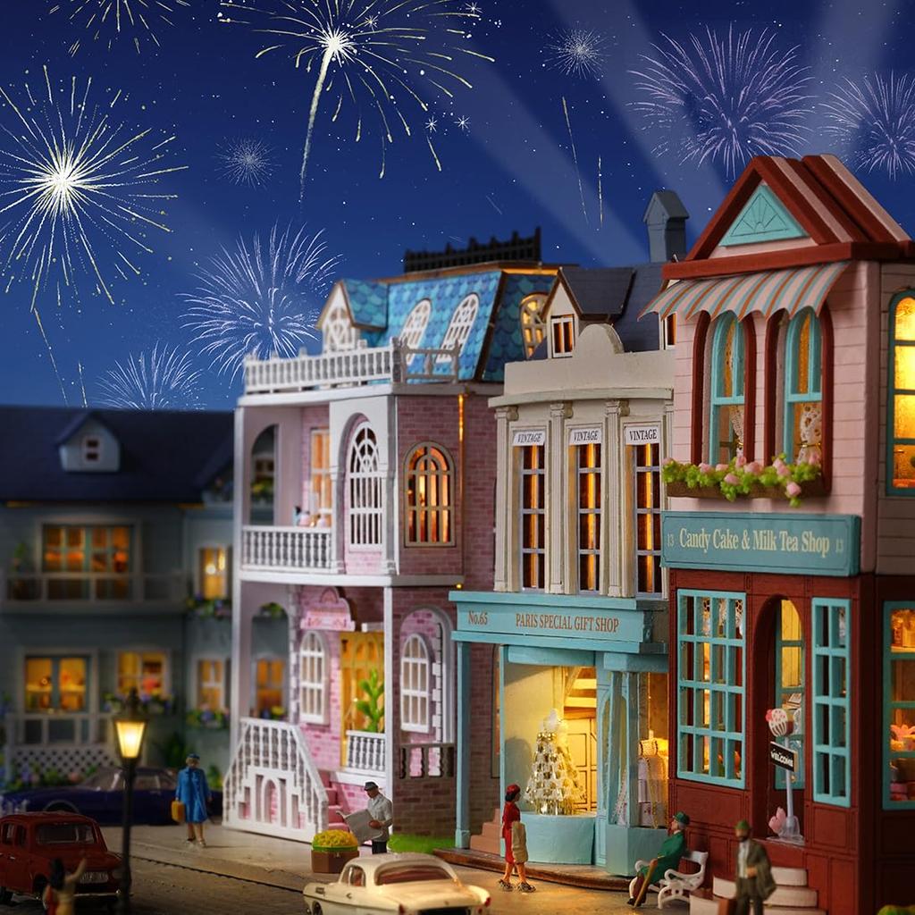 CUTEROOM Miniature Dollhouse Wooden Kit for Kids DIY Toy Candy Cake & Milk Tea Shop Perfect Gift (D013)