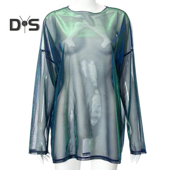 

Тонкий женский клубный топ, свободная модная однотонная женская вечерняя футболка S зелёный/синий