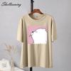 Shellsuning Summer Cute Printed Cotton T Shirt Women Loose Short Sleeve Trend Tees Female Casual Streetwear All-match Basic Tops