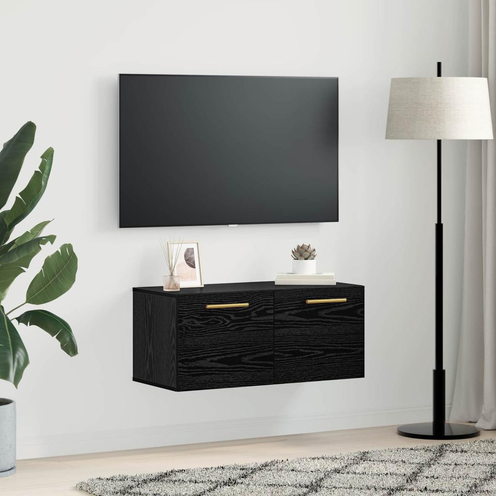 Wall Mounted Wall Cabinet Black Oak Effect 80 X 36.5 X 35 Cm