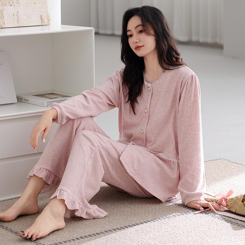 Pajamas Women'S Autumn And Winter Long-Sleeved Trousers Double-Sided Polished German Velvet Medium And Thick Loungewear Warm Suit