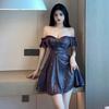 Sexy Low-cut Backless Feifei Sleeves Low-cut Square-necked Big Swing Short Skirt Spice Girls Women's Clothing Waist and Thin Dress