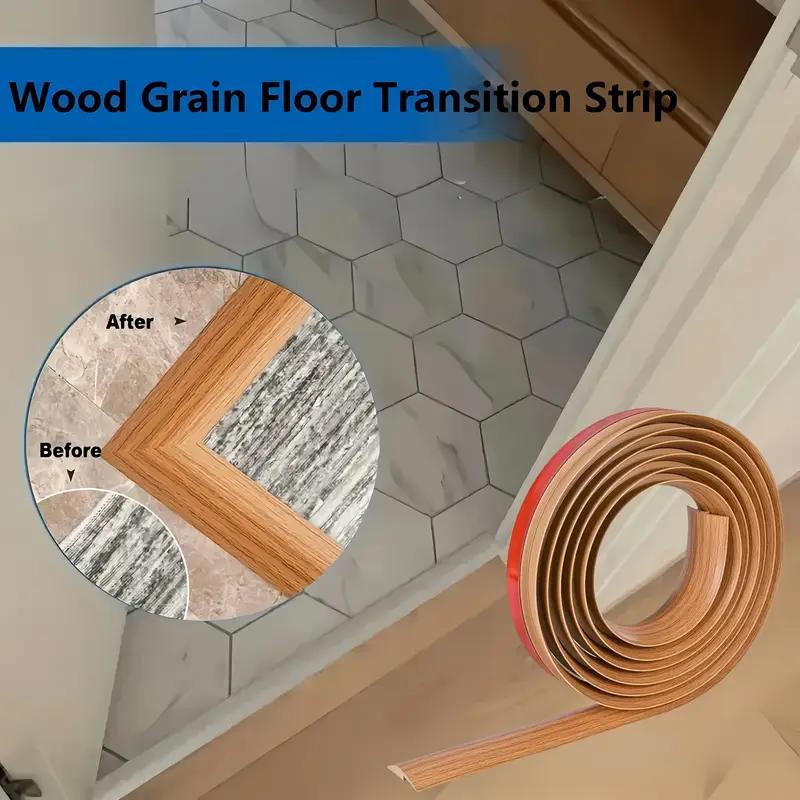 1pc 1m/39.37in Self-Adhesive Floor Transition Strip, Flexible Wood Grain Design Edging for Carpet, Laminate&Floors, Threshold
