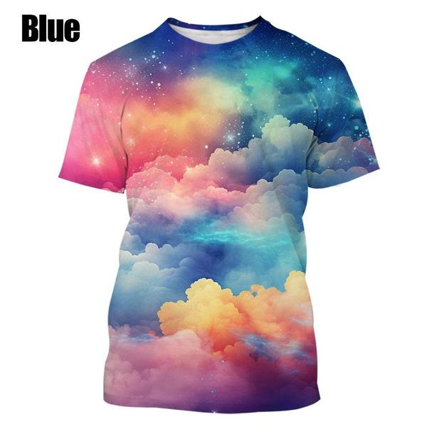 

Модная красочная крутая футболка с 3D-принтом, крутая повседневная футболка с коротким рукавом и круглым вырезом с короткими рукавами S синий