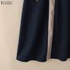 ZANZEA Women Casual Splice Turn Down Collar Loose Short Sleeve Dress