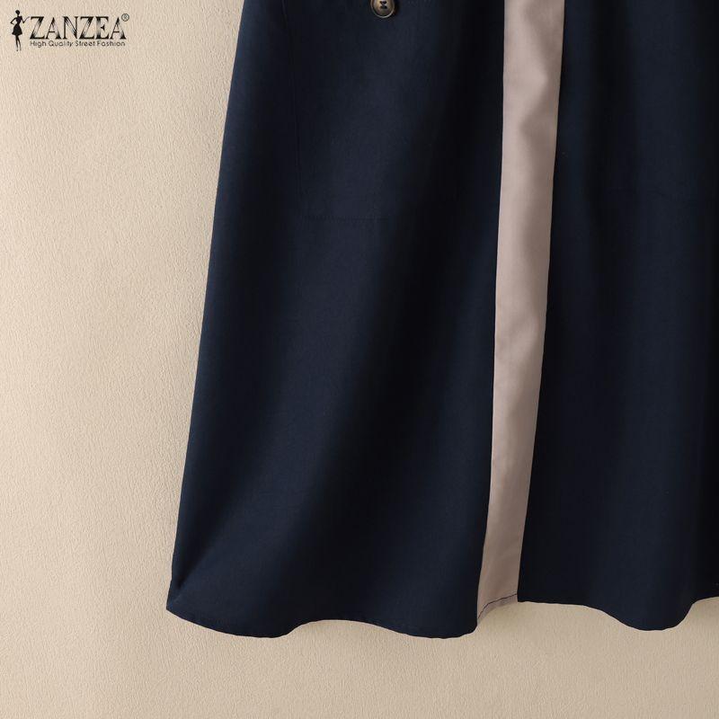 ZANZEA Women Casual Splice Turn Down Collar Loose Short Sleeve Dress