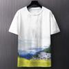 Summer Round Neck 3D Chinese Ink Landscape Print Top Fashionable Casual Short Sleeved Men's T-shirts