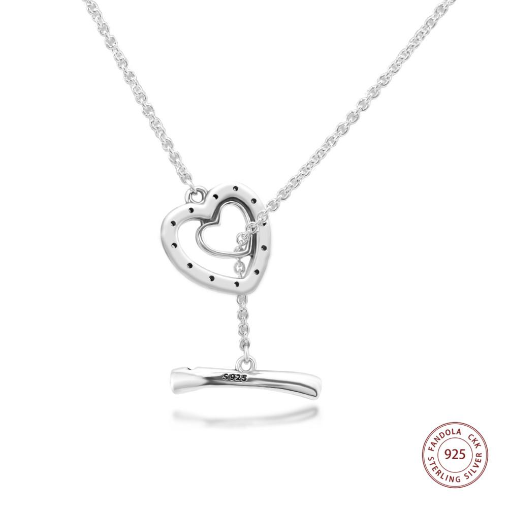 Modne naszyjniki z zawieszką Jasne Serca ze Srebra Próby 925 dla Kobiet Naszyjnik z Łańcuszkiem Ogniwkowym Collier Biżuteria 925