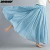 Dimanaf Plus Size Women Linen Skirts Female Elastic Basic Fashion Japanese Dress