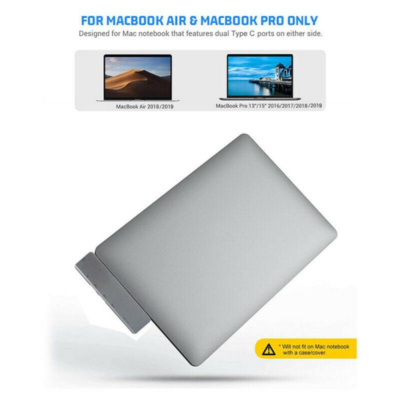 Aluminium Dual Usb-c Hub 7-in-1  Usb 3.1 Adapter Base Sd Card Reader Silver