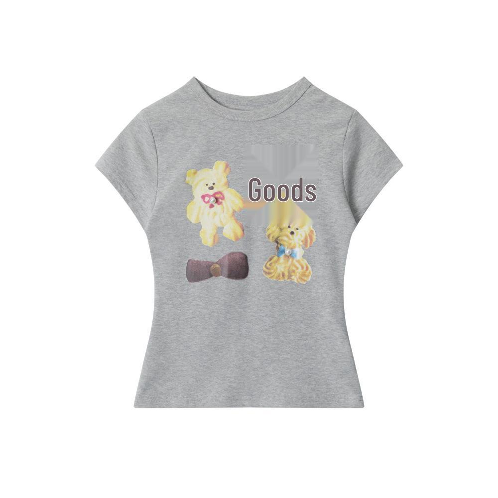 

HeyHenry Women s Cute Bear Print Slimming Crop Top - Round Neck, Short Sleeve, Summer T-shirt. Large хизер серый