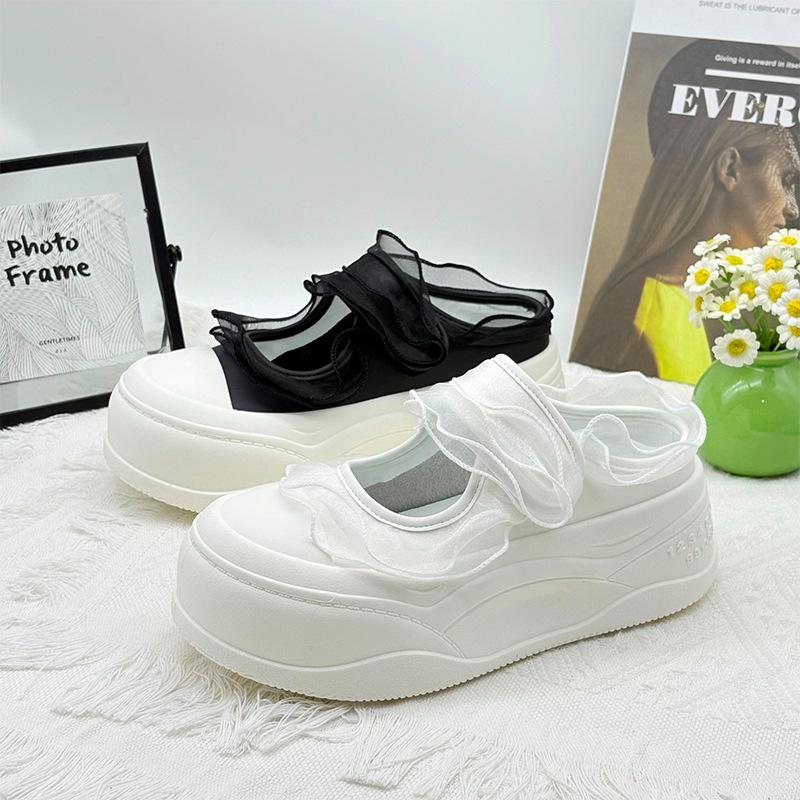 Thick bottom heightening bag head half slippers women's 2025 summer new Velcro mesh breathable casual Mary Jane sandals