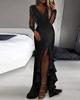 2024 Black Mid-Waist Literary Sequin Mesh Long Skirt Dress