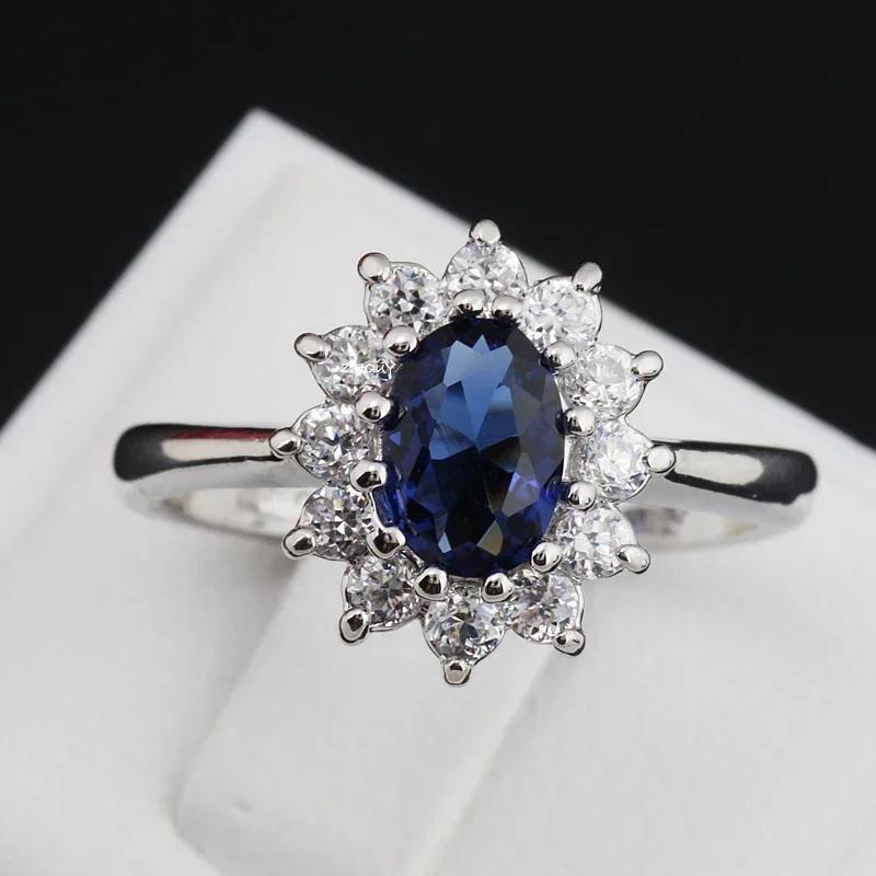 European and American New Blue Zircon Rings Luxury Fashion Jewelry Cubic Zirconia Bridal Wedding Engagement