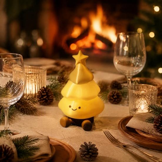 Detachable Cartoon Tree Ornament 3D Printed Christmas Figurine, Cute Smiling Face Storage Miniature Holiday Decorations Desktop Ornament,