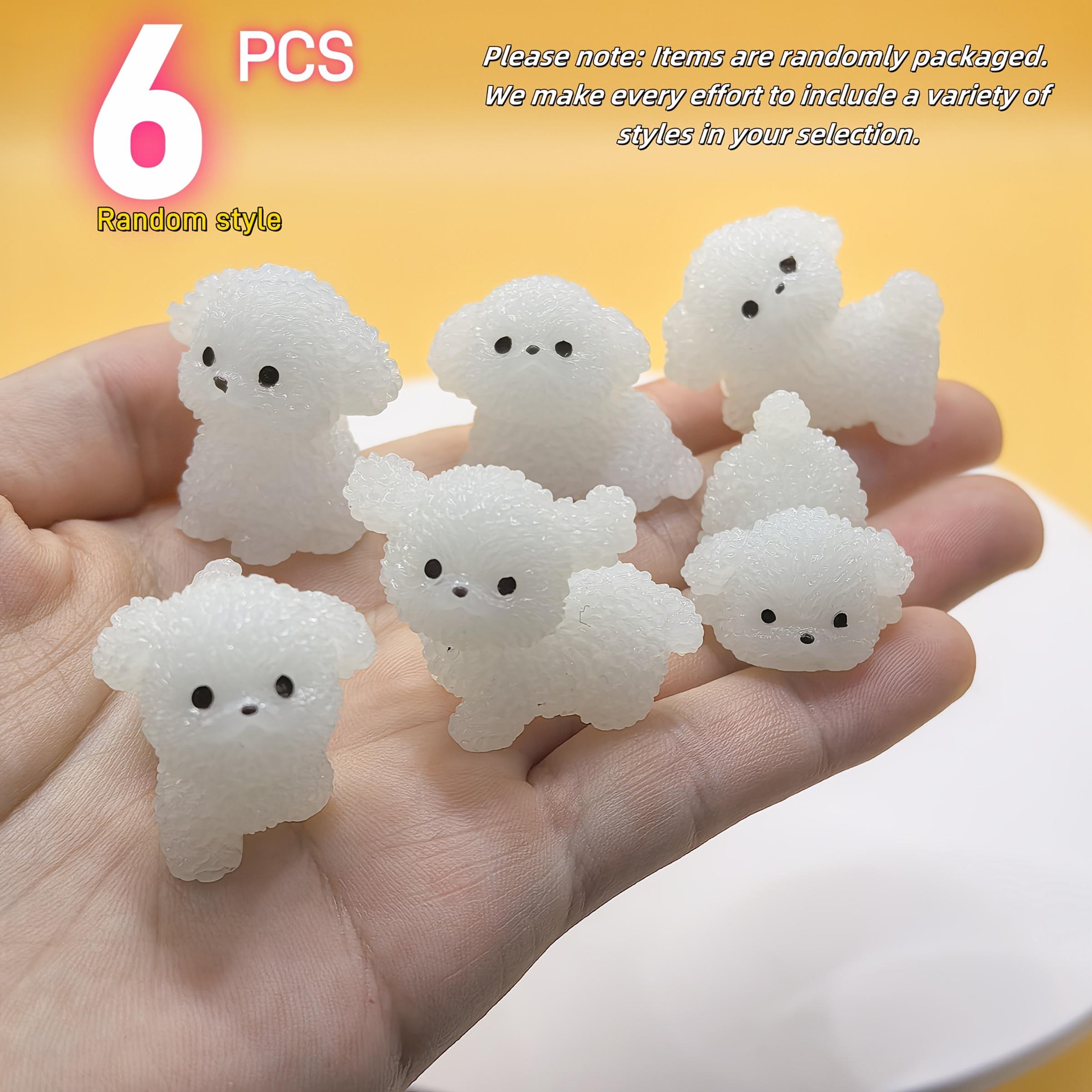 

6 Bichon puppy statues glowing in the dark - car dashboard - car decoration accessories - handmade phosphorescent resin art | be