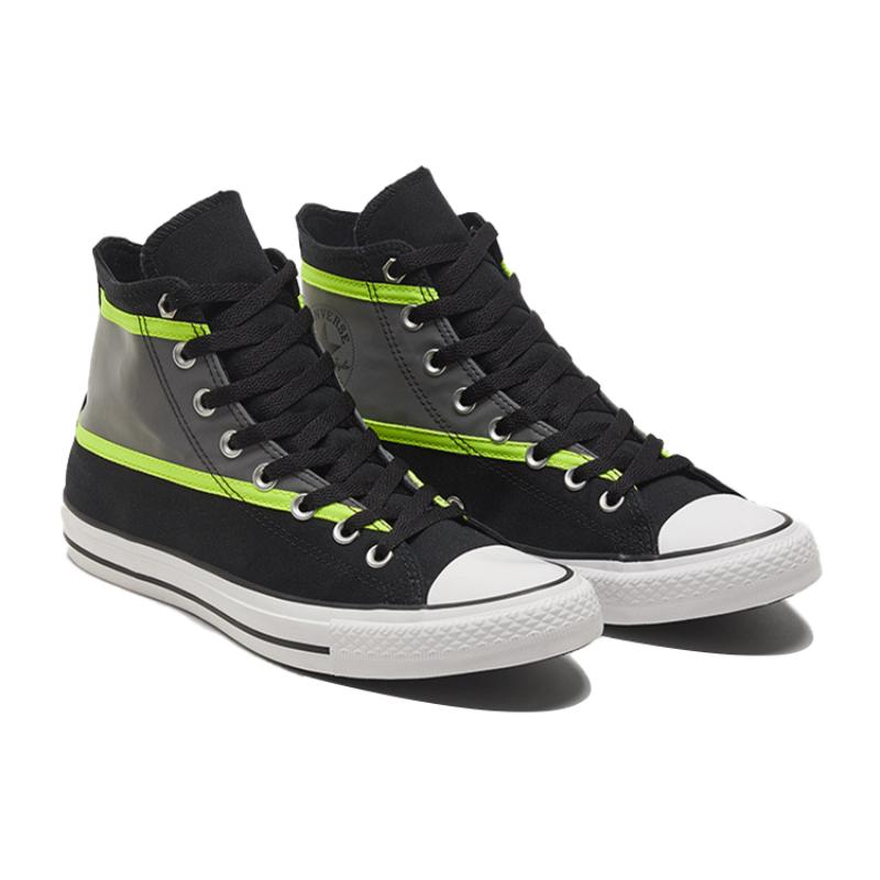 Converse Chuck Taylor All Star Hi-Vis Canvas Wrapping Non-Slip Shock Absorbing High-Top Board Shoes Unisex Black, Green and Grey