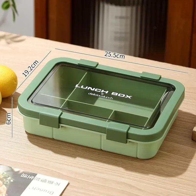 1500ML Portable with Grid Division Lunch Box Kids Students Office Bento Box with Fork and Spoon Microwave Food Storage Container