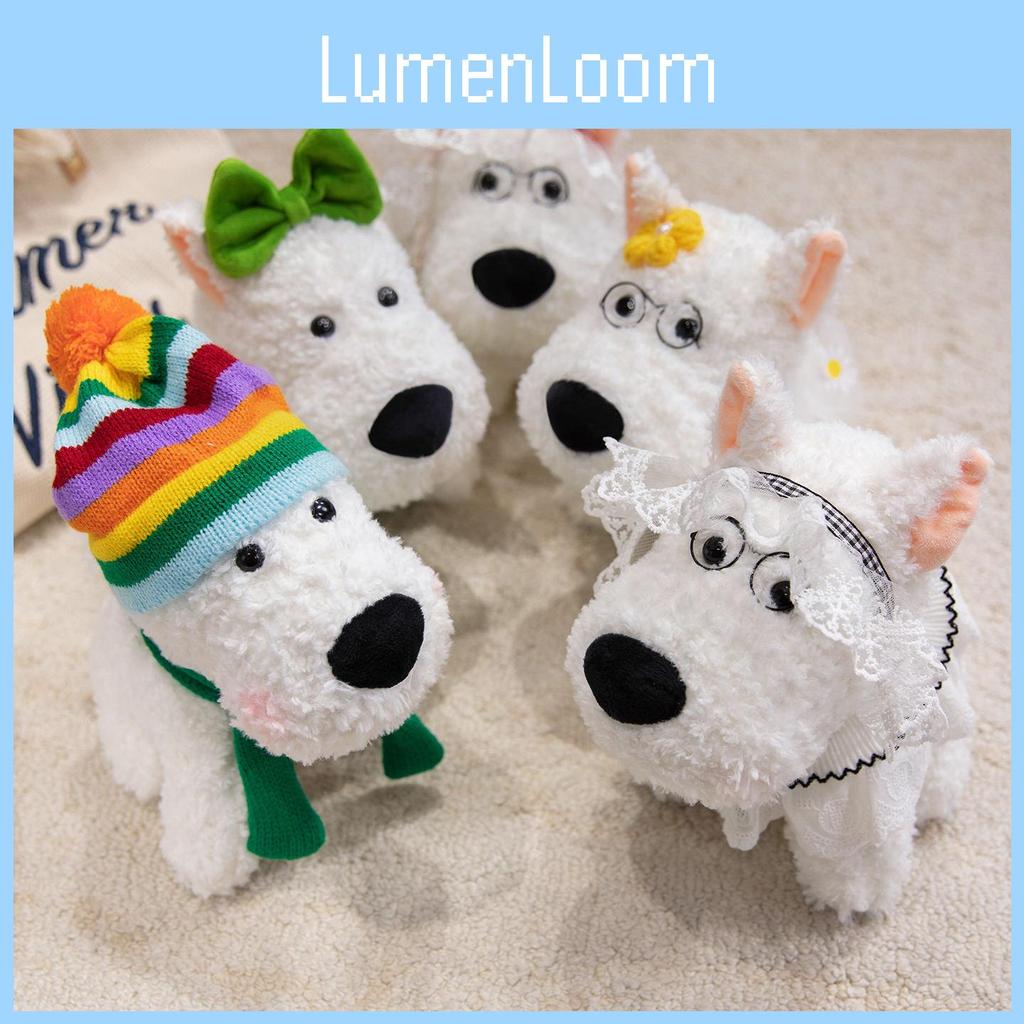 West Highland White Terrier Plush Dog Toy With Rainbow Hat And Bow Flower Decor