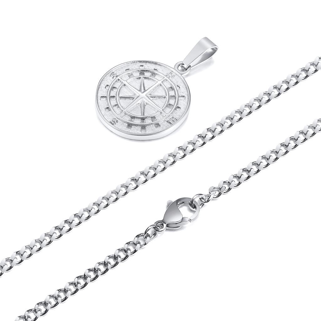 Goldfarbene Herren Kompass Halsketten, Vintage Wikinger Nordstern Anker Medaille, Edelstahl Anhänger für Männlichen Freund Papa Geschenk