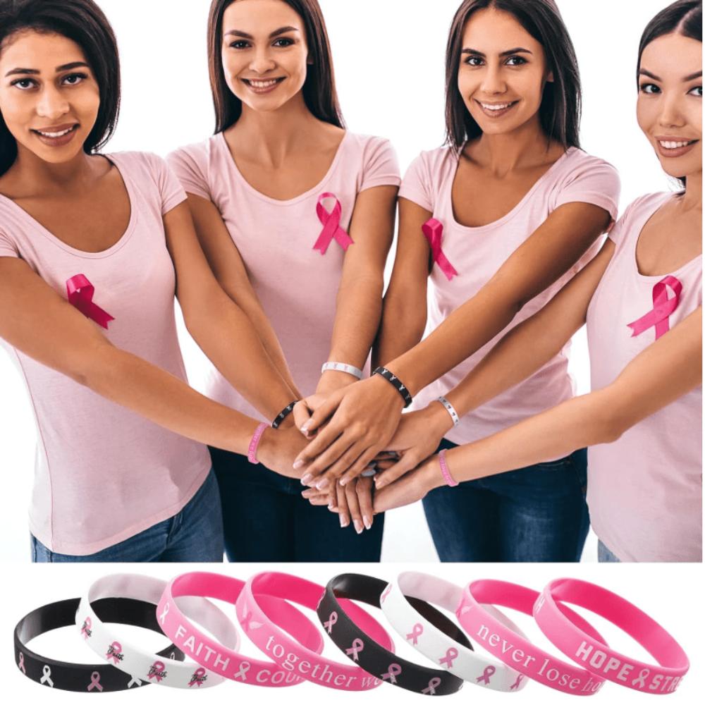 6/8PCS Hope Rubber Bracelet Silicone Silicone Wristband Breast Cancer Awareness Bracelets  Unisex