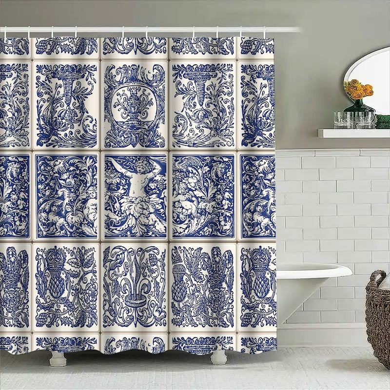 Vintage Floral Shower Curtain Botanical Print Waterproof Bathroom Decor Farmhouse Rustic Patterned Fabric Shower Liner