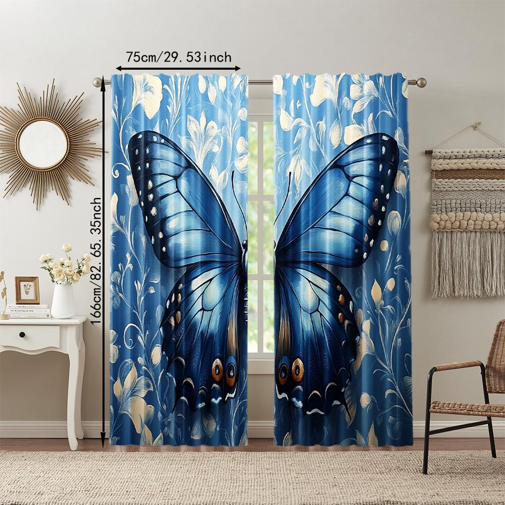 Set Of 2 Versatile Polyester Transparent Curtains Home Decoration Blue Butterfly Use Bedrooms Living Rooms Curtain Ideal For Area