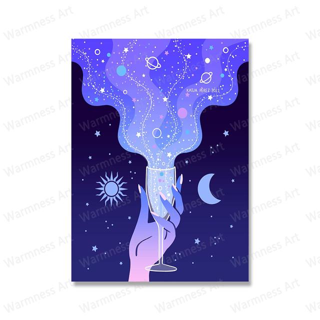 Nordic Bohemian Style Solstice Earth Goddess Poster Sky Star Moon Magic Sun Wall Living Room Decoration Image