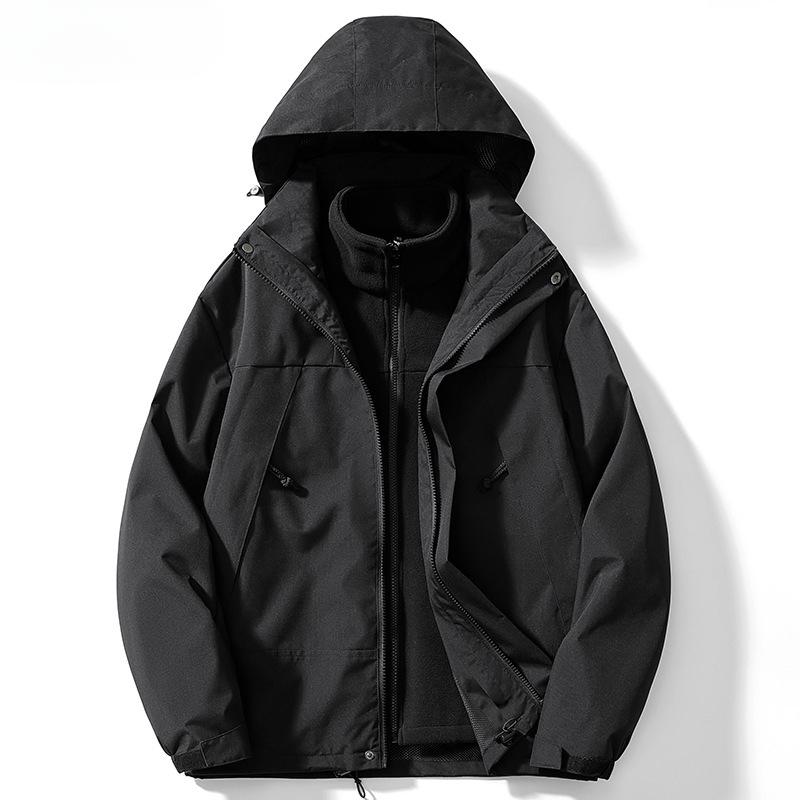 3-in-1 Herren Verdickte Jacke Abnehmbar Winddicht und Wasserdicht Zweiteiliger Bergsteigeranzug