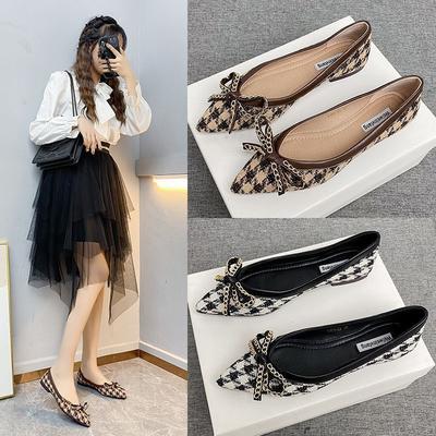 Spitze flache Damen-Single-Schuhe 2025 neues Hahnentrittmuster Schleife Damenschuhe bequem vielseitig weiche Sohle Ganzjahres-Damenschuhe