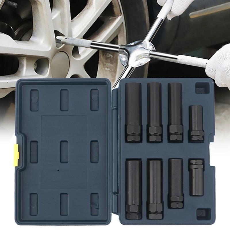 8Pcs High Strength Universal Ergonomic Wheel Lock Removal Tool Kit For SAE and Metric Lug Nut for Easy Tire Changes