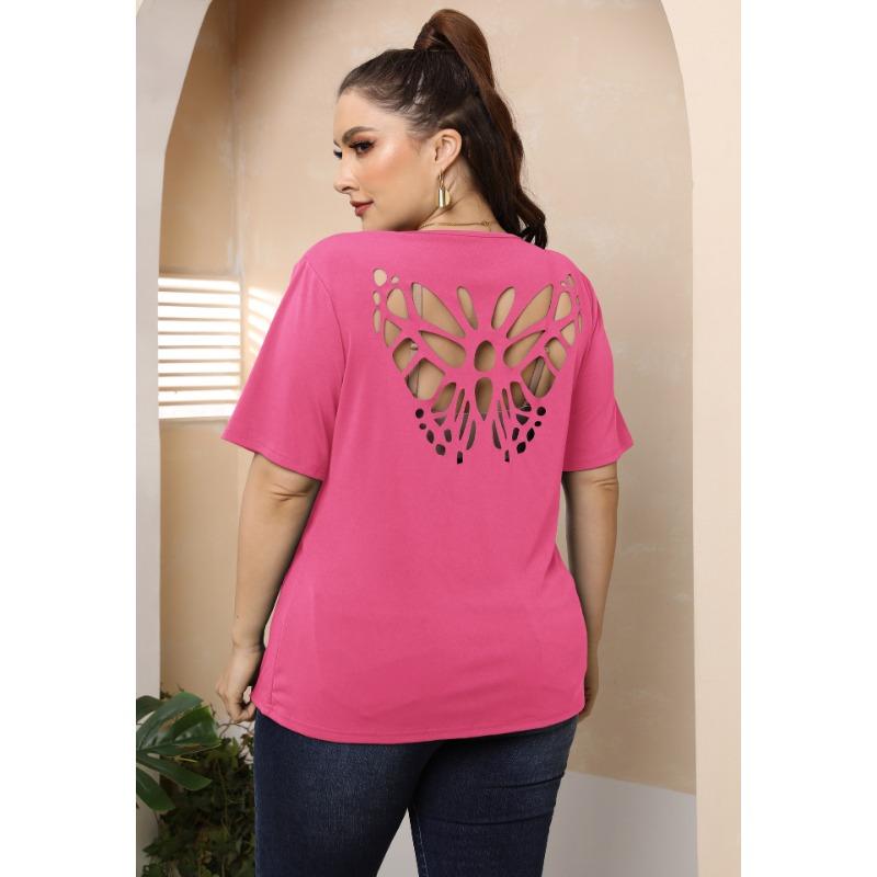 Summer Women's T-shirt Plus Size Sexy Backless Butterfly Hollow Short Sleeve Top Round Neck Casual T-Shirt