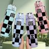1PC Chess Board Checker Game Pattern 750ml Color Plastic Sports Water Bottle Leakproof Flip Straw Lid Suitable for Sports Office Home Use