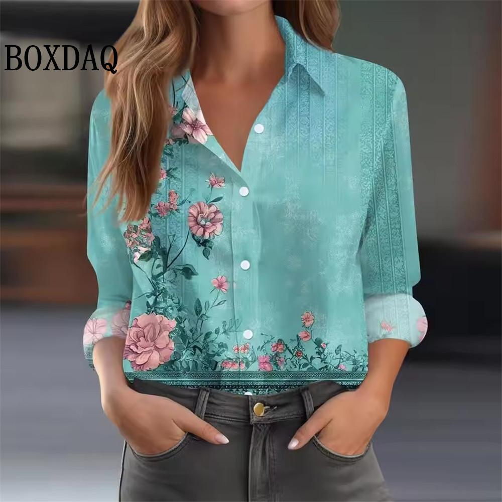 Women's 3D Printed Blouse Floral Print Polyester Long Sleeve Shirts Spring and Autumn Fashion Casual Daily Wear Lapel 3D Shirts