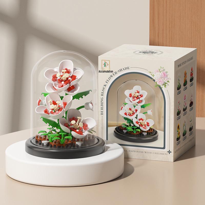 Lego-kompatible Bausteine Blumentopf & Bonsai Rosen Set, Bauspielzeug Geschenk für Mädchen