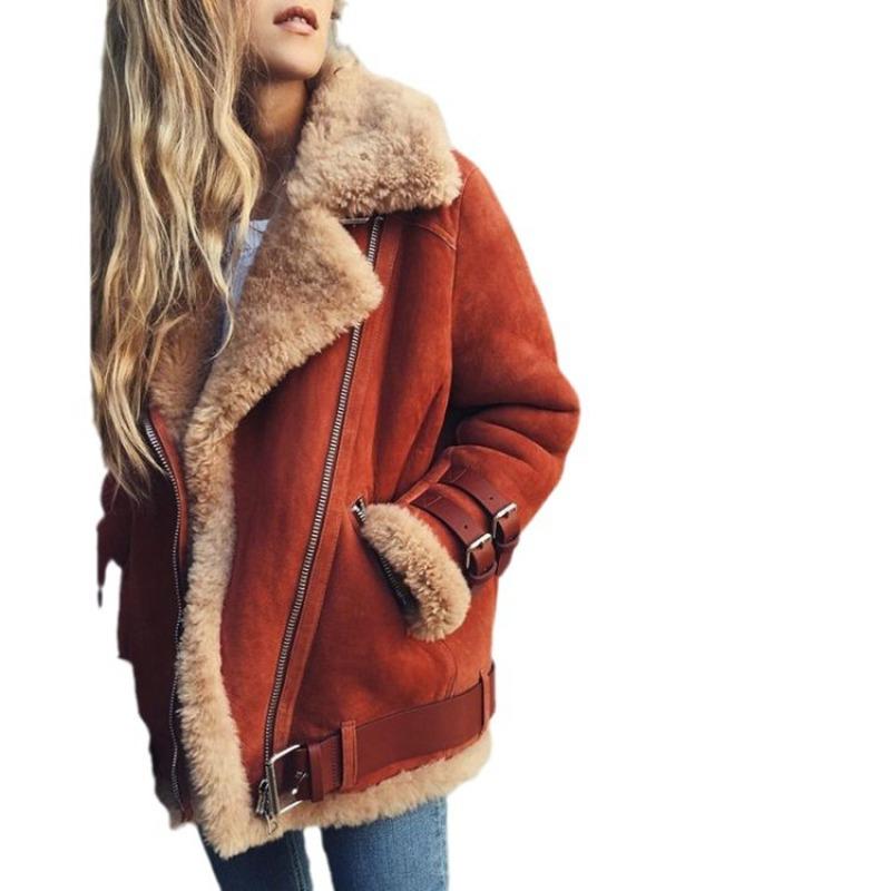 Women's Deerskin Motorcycle Jacket with Lamb Wool and Cotton Fur