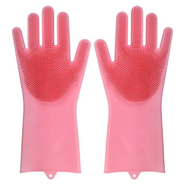 Dishwashing Cleaning Gloves Magic Silicone Rubber Dish Washing Gloves for Household Sponge Scrubber Kitchen Cleaning Tools