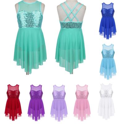 Lyrical Dance Costume Ballroom Dress Girls Sleeveless Sequins Mesh Leotard Ballet Dresses