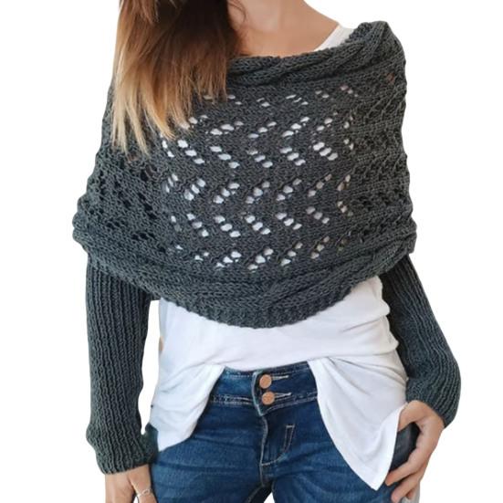 Dámská pletená šála Jednobarevná Měkký nadýchaný materiál Šála s dlouhým rukávem Dutý design Podzimní zimní šála Kabát