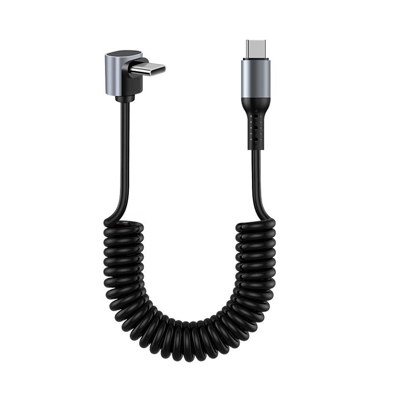 1.5M Coiled USB-C Type C 5A Fast Charging Data Cable 90 Right Angle Retractable Pure Copper Mobile Phone Cord for