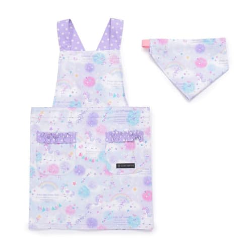COLORFUL CANDY STYLE Back Cross Apron for Girls, Easy-to-Put-On Triangle Scarf Set, Unicorn Fantasy, 100-120cm (CBN7907510)