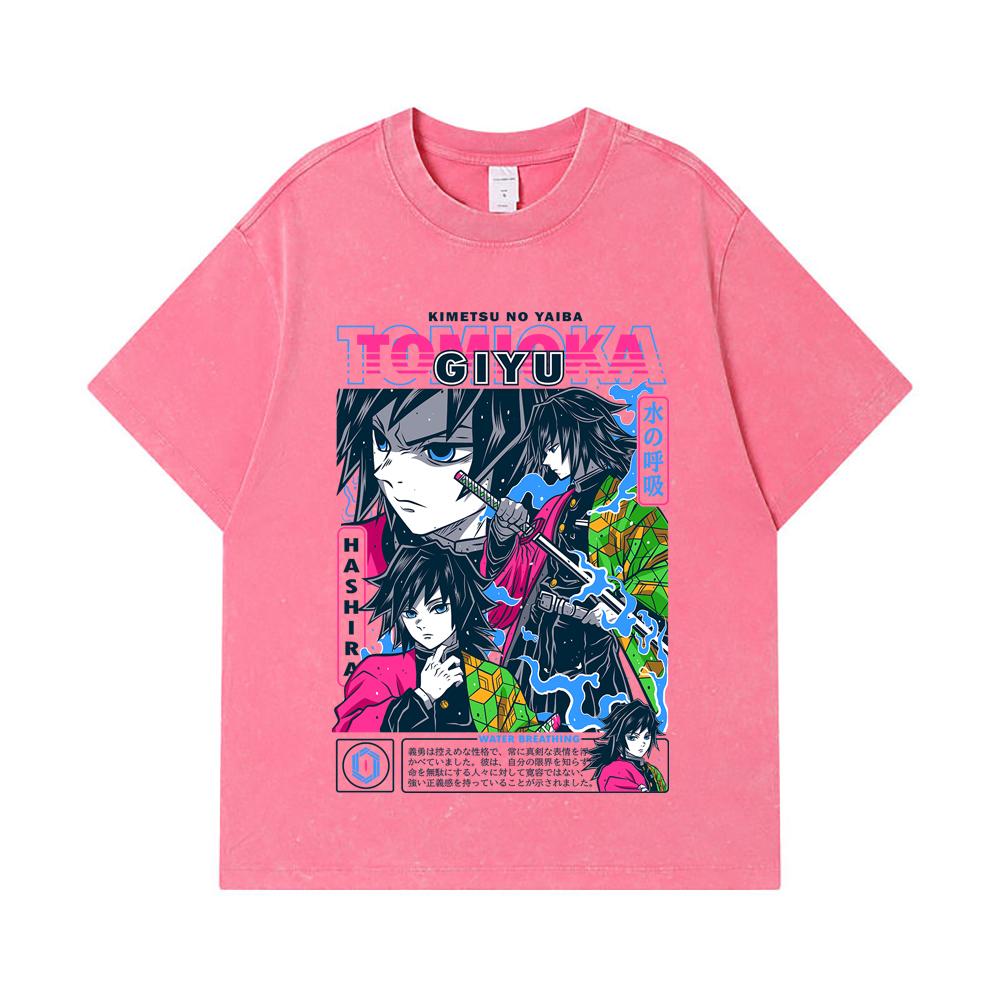 275 GSM Washed T-shirts 100% Cotton Demon Slayer V10 Tomioka Print Unisex Heavy Cotton T Shirt