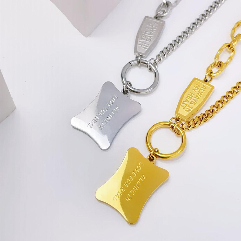 Fashion Design Hip-Hop Square Necklace Exaggerated Personality Temperament Titanium Steel Collarbone Chain Does Not Fade Versatile