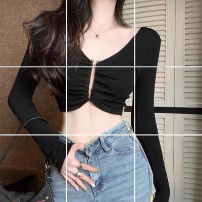 Women's Slim Long-Sleeve Hollow-Out Crop Top - Autumn Style 5413