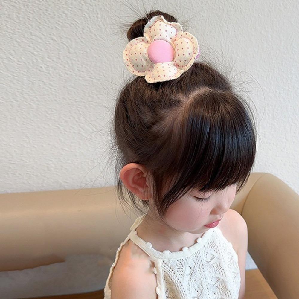 Sweet Girl Style Ponytail Headwear Dot Print Flower Elastic Rubber Bands for Girl's Women