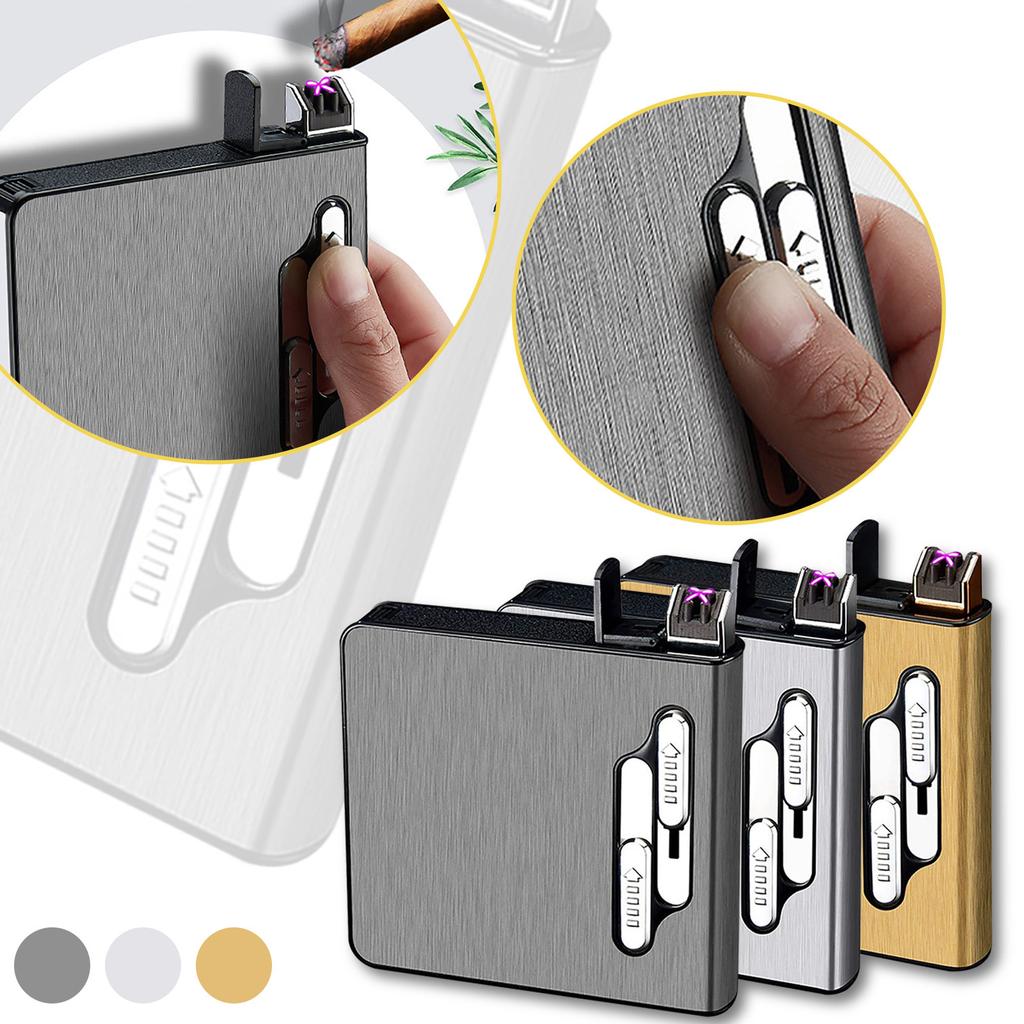 Cigarette-Case,Rechargeable Dual-Arc Lighter Cigarette-Box,Holds 20-Cigarettes