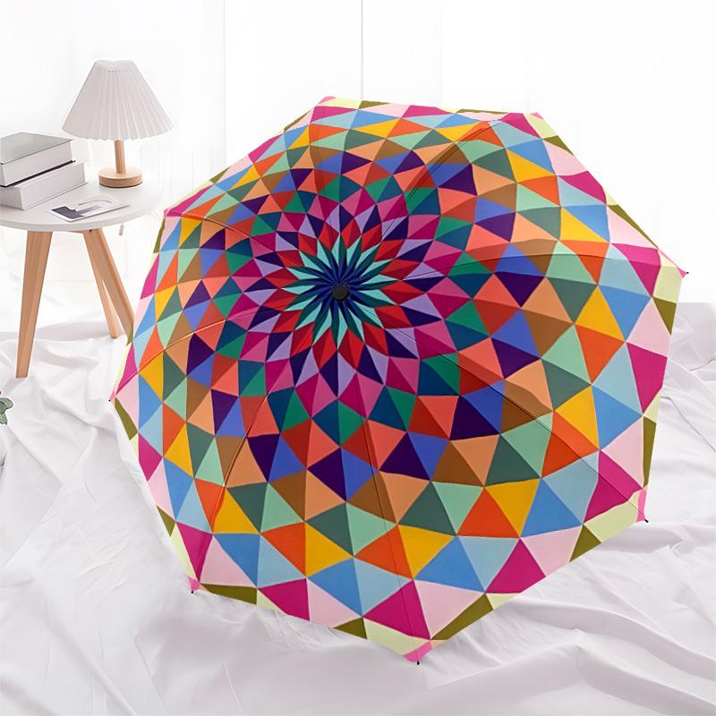 1pc Kaleidoscope Pattern Automatic Folding Umbrella Durable Iron Frame,All Seasons Home Travel Outdoor Multifunctional Umbrella Yy251115075