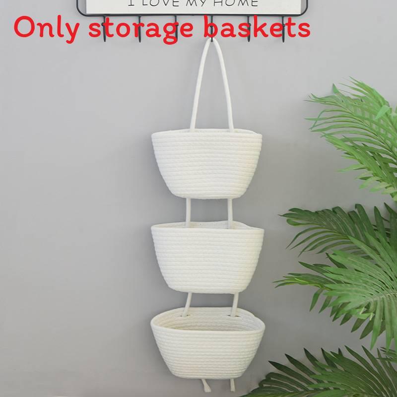 Farmhouse Wall Hanging Storage Basket With Three Layers For Dorm Room Organization