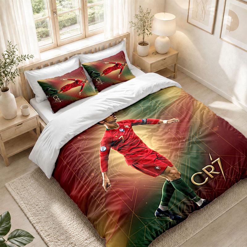 Bedding Set 1 Duvet Cover 2 Pillowcases Cristiano Ronaldo Print Bedroom Home Decoration