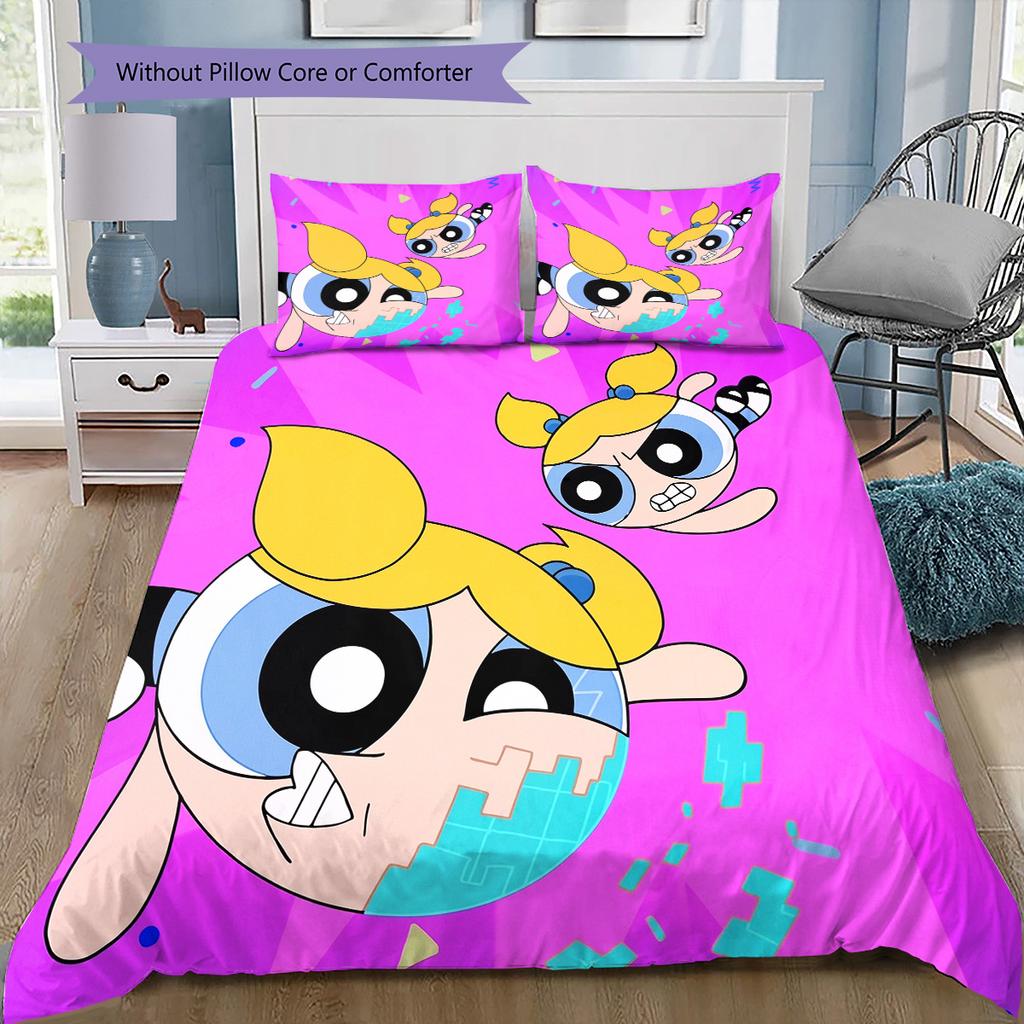 Set Biancheria da Letto Powerpuff Girls Bollicina, 1 Copripiumino & 2 Federe, Camera da Letto Accogliente, Regalo Perfetto